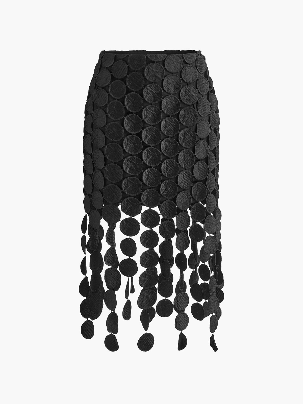 Laser Cut Circle Midi Skirt in Black