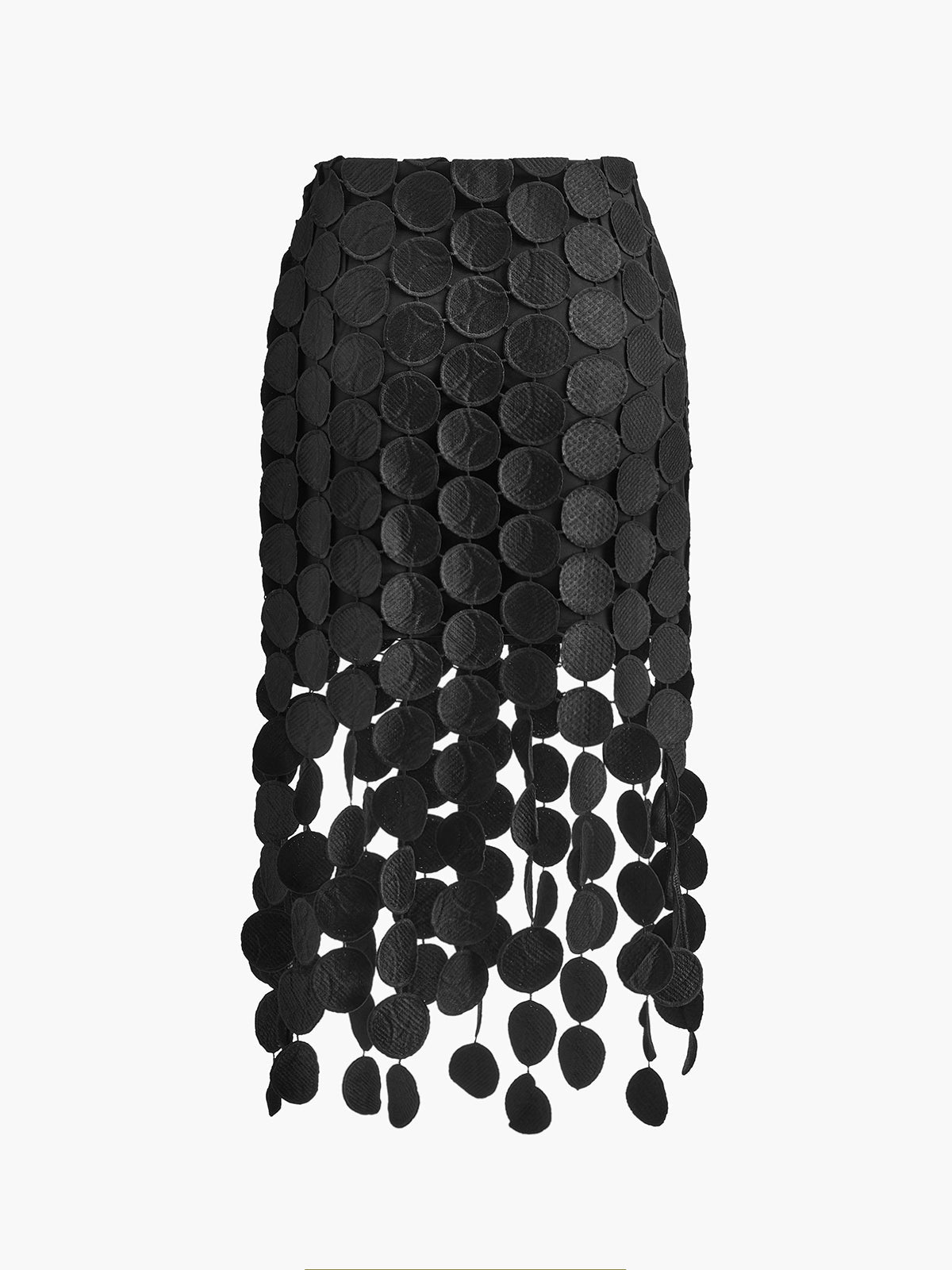 Laser Cut Circle Midi Skirt in Black