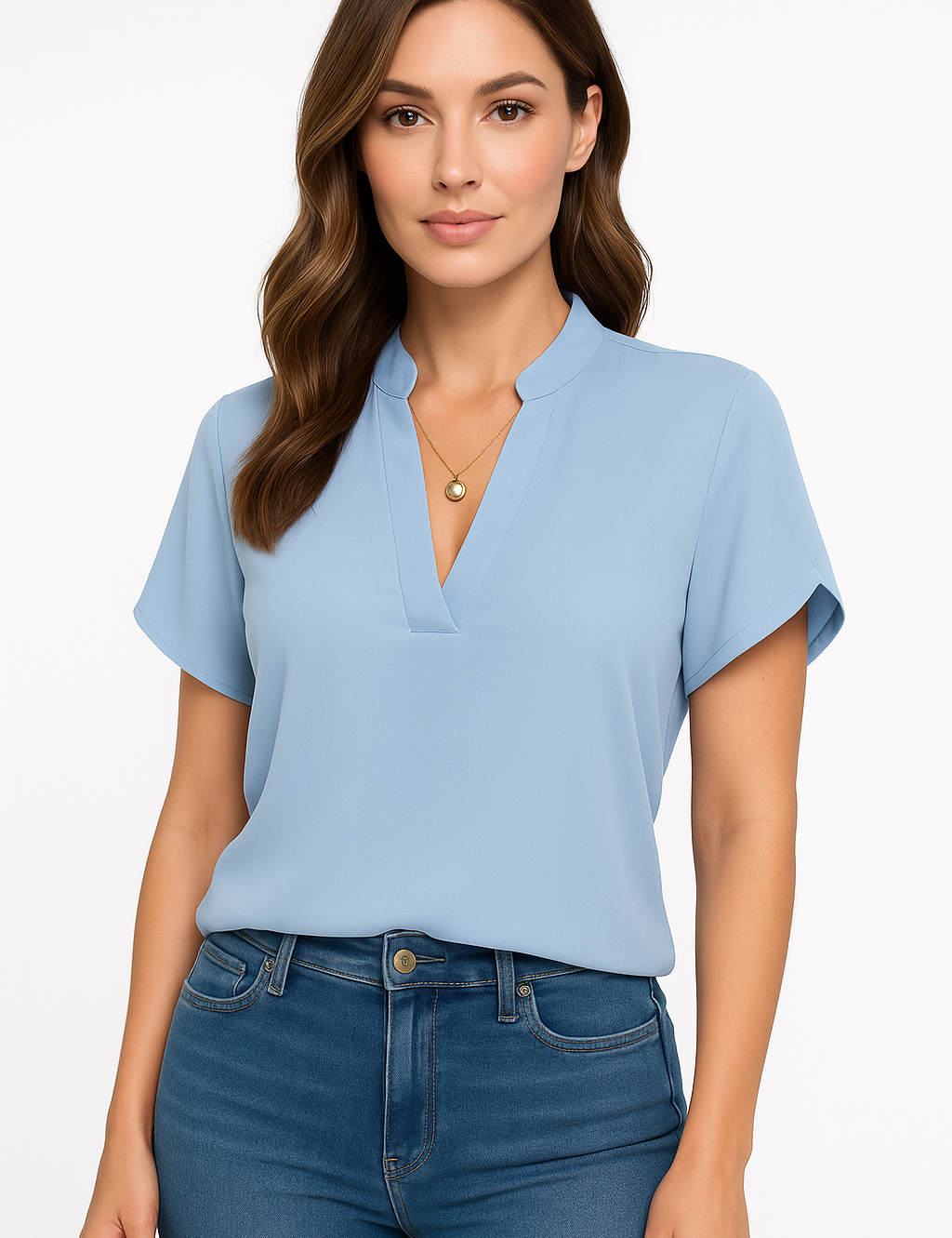 V-Neck Mandarin Collar Blouse