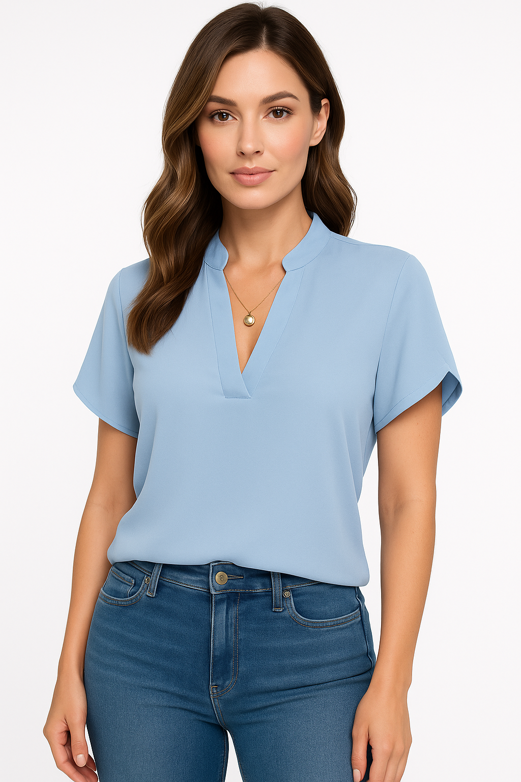 V-Neck Mandarin Collar Blouse