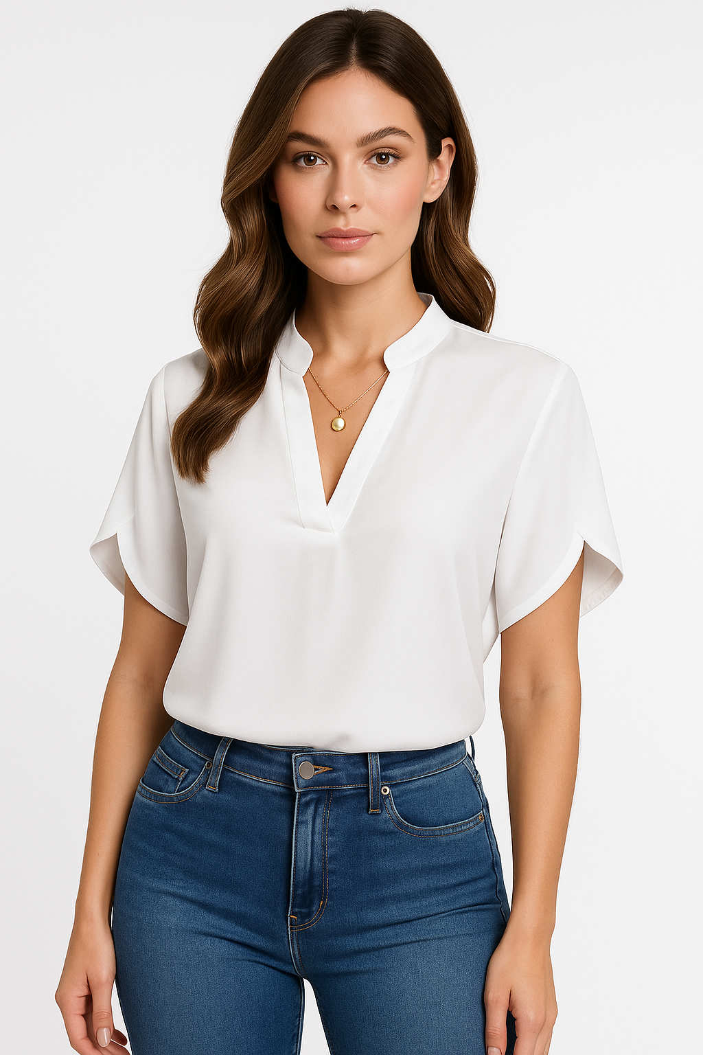 V-Neck Mandarin Collar Blouse