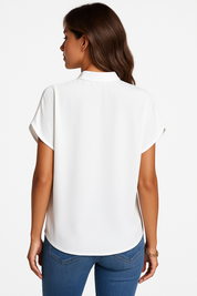 V-Neck Mandarin Collar Blouse