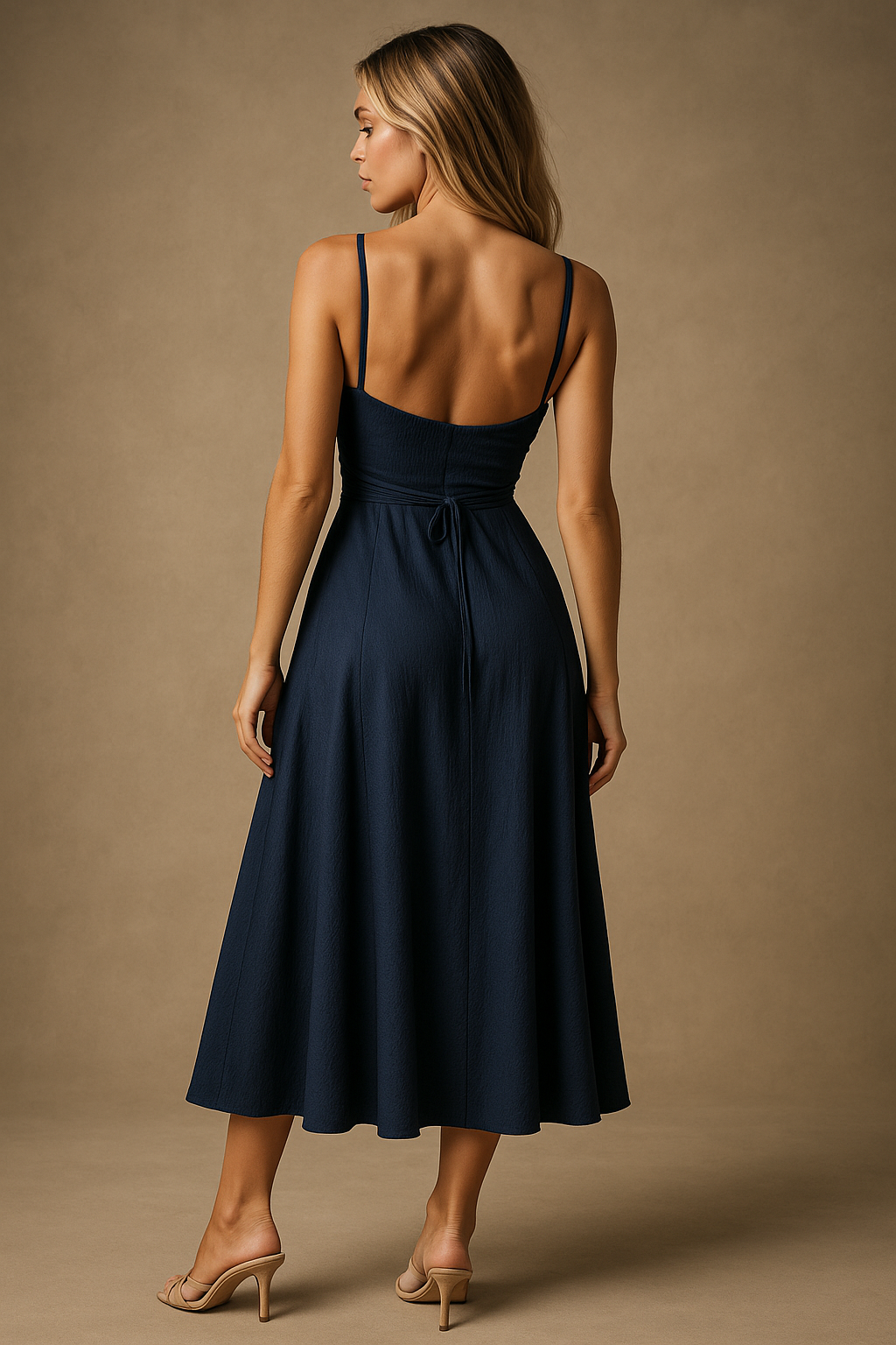 Midi Waist Navy Dress