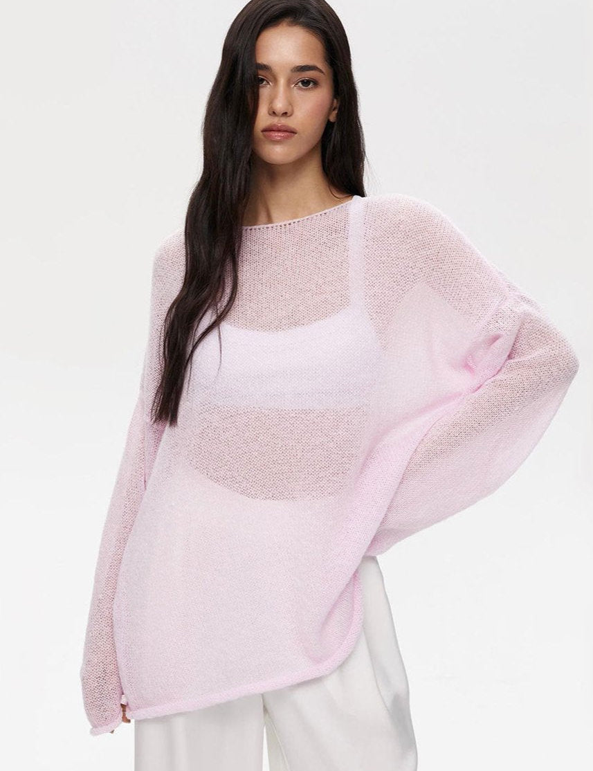 Sheer Pastel Pink Knit Sweater