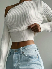 Off Shoulder Ribbed Sweater