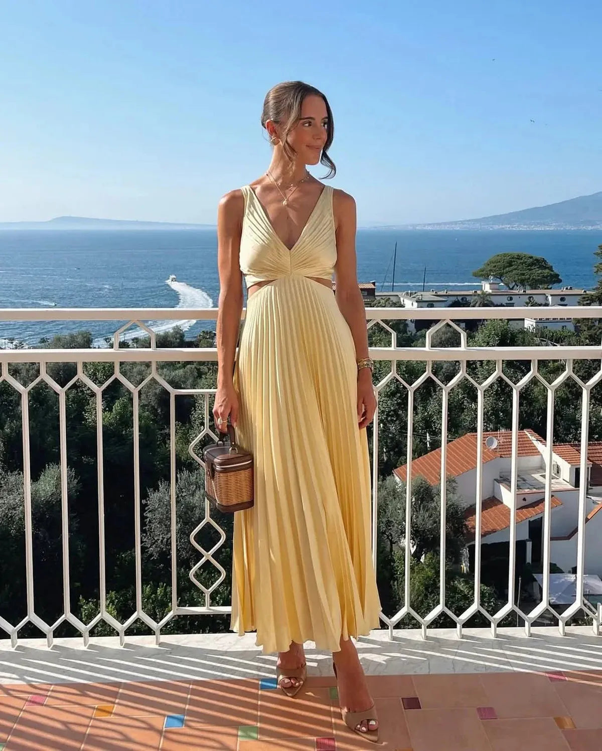 Yellow Pleated Maxi Dress