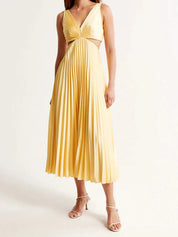 Yellow Pleated Maxi Dress