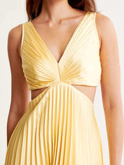 Yellow Pleated Maxi Dress