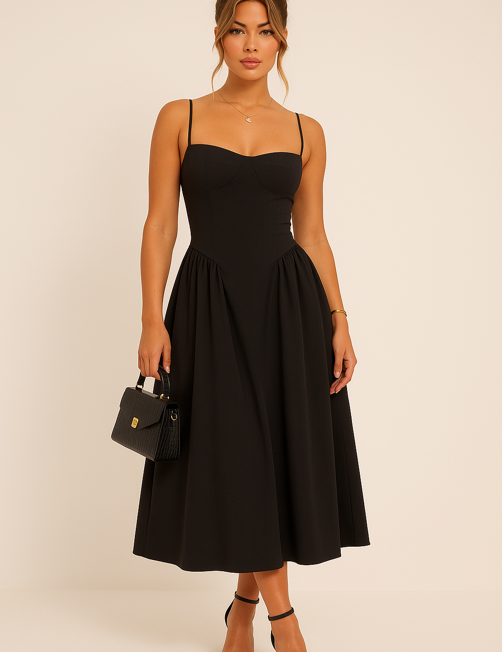 Pleated Skater Midaxi Dress