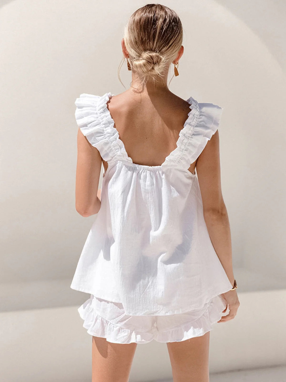 Ruffle Linen Blend Shorts Set