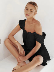 Ruffle Linen Blend Shorts Set