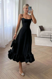 Elegant Black Ruffle Midi Dress