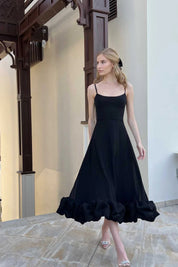Elegant Black Ruffle Midi Dress