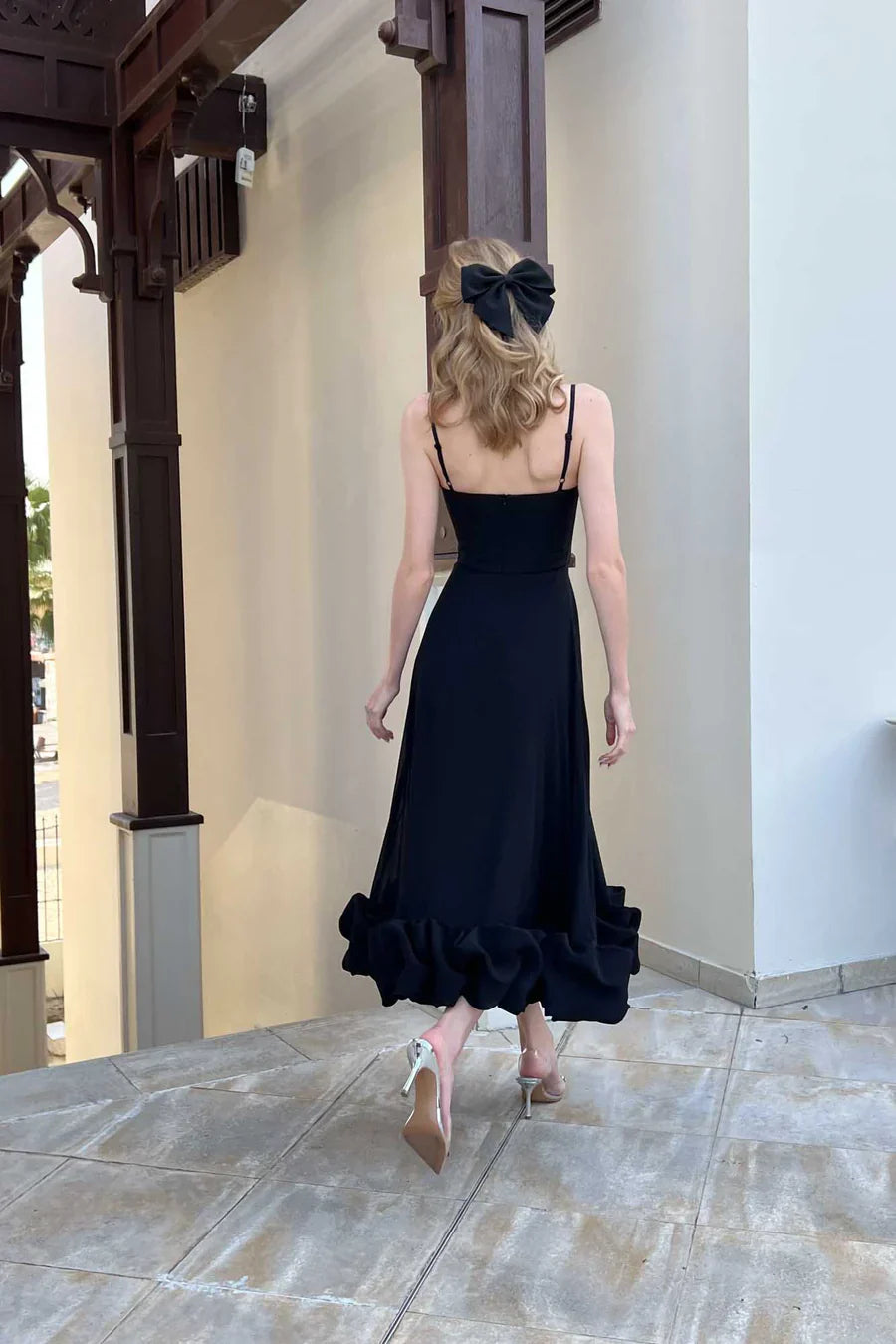 Elegant Black Ruffle Midi Dress