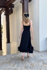 Elegant Black Ruffle Midi Dress