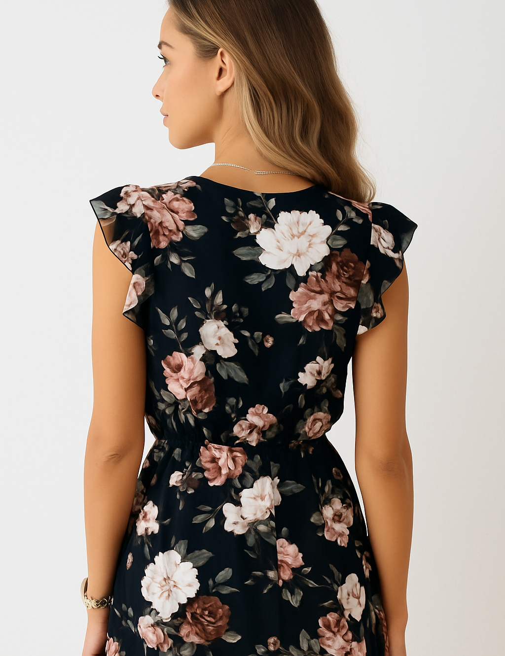 Ruffled chiffon midi dress
