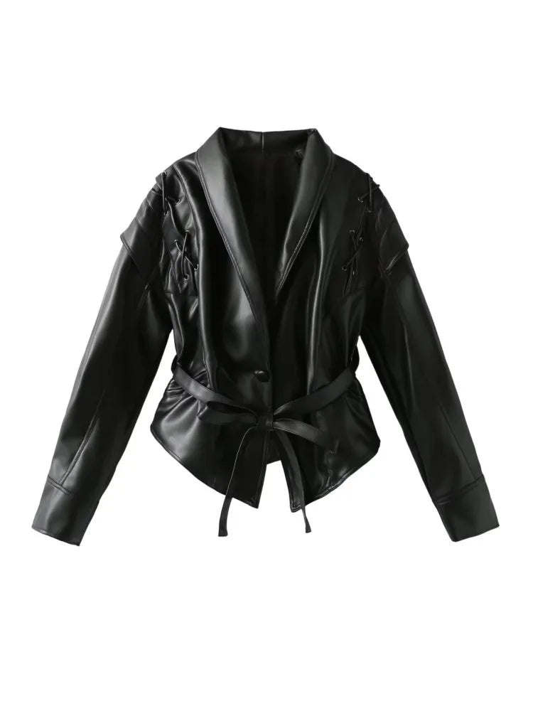 Faux Leather Wrap Jacket