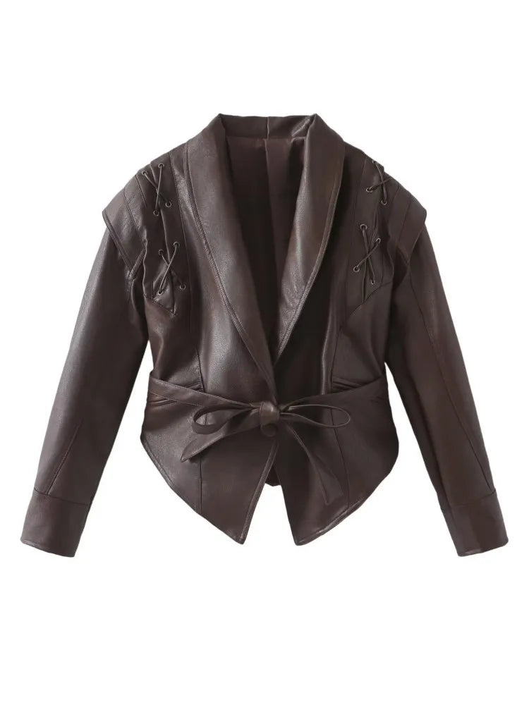 Faux Leather Wrap Jacket