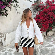 Sicily Front-Tie Linen Top