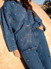 Rhinestone Embellished Denim Set