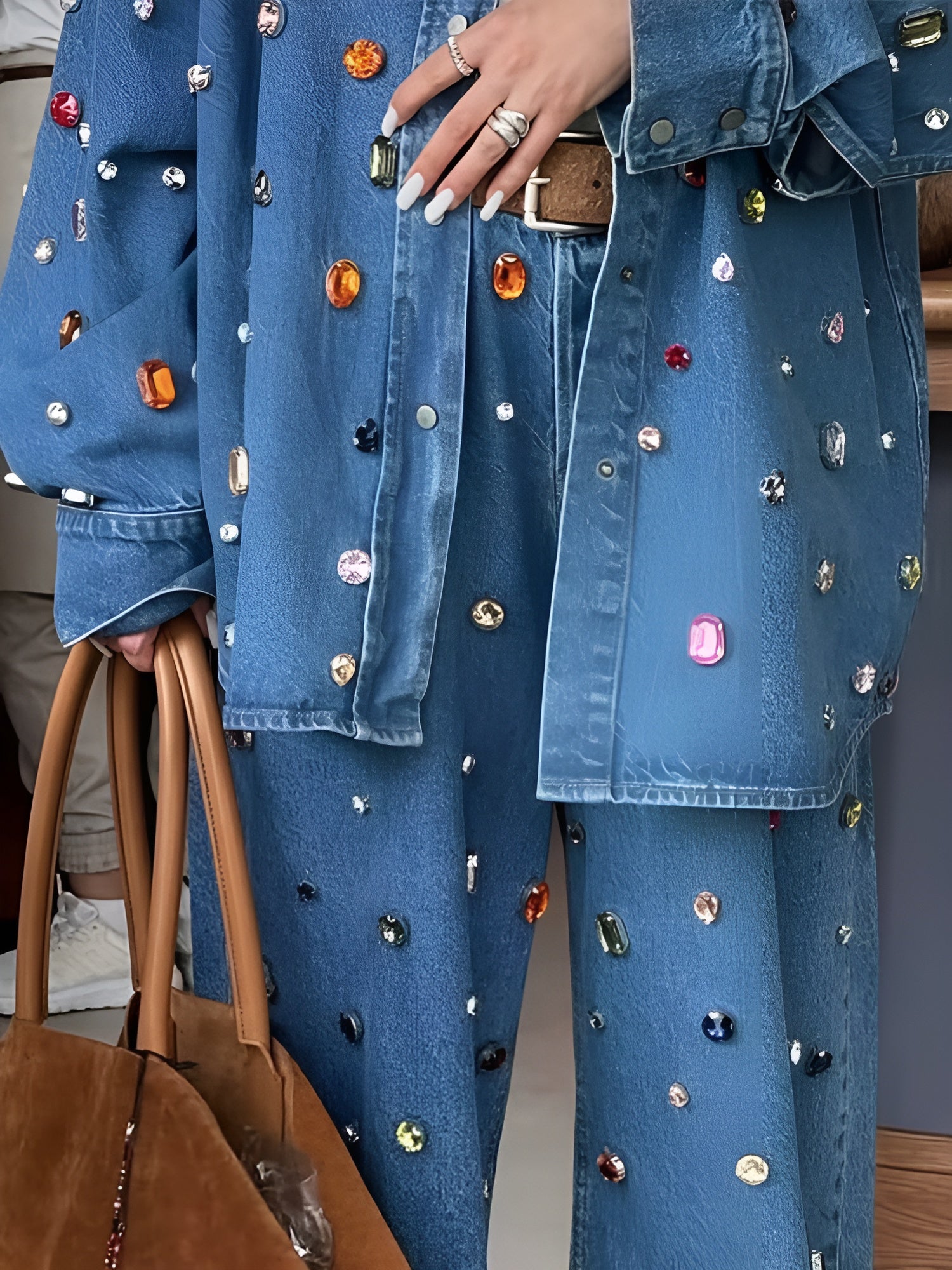 Rhinestone Embellished Denim Set