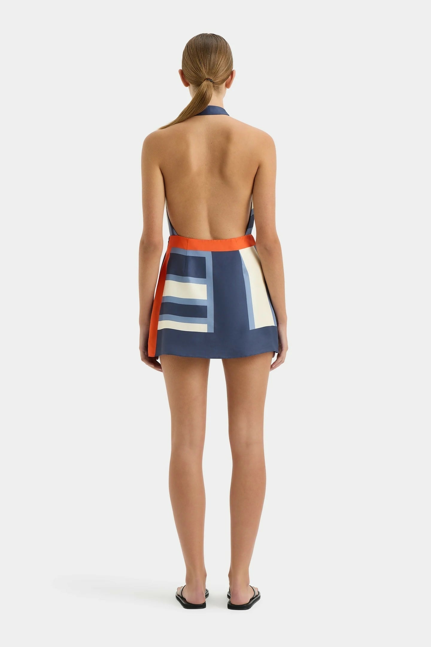 Striped Silk Wrap Halterneck Mini Dress