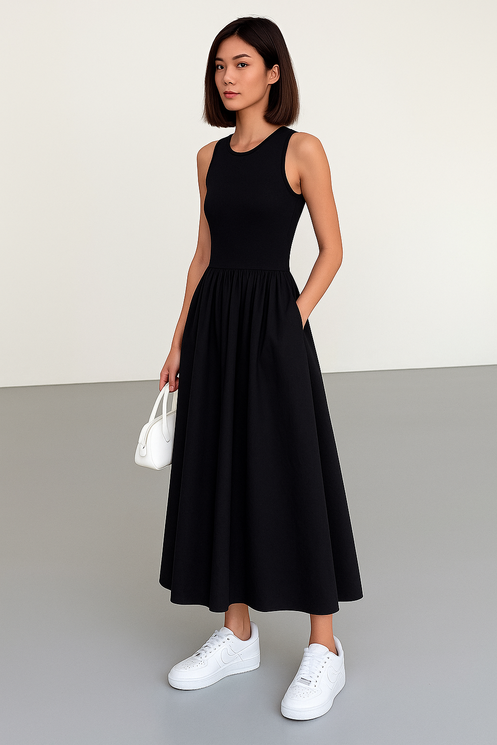 Sleeveless Cotton Blend Maxi Dress