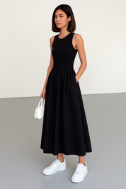 Sleeveless Cotton Blend Maxi Dress