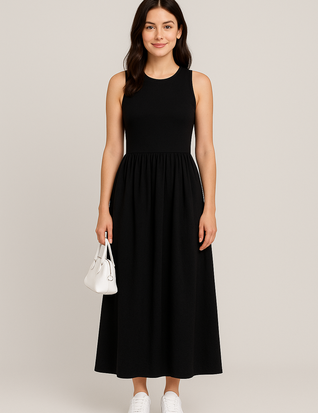 Sleeveless Cotton Blend Maxi Dress