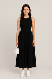 Sleeveless Cotton Blend Maxi Dress