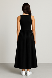Sleeveless Cotton Blend Maxi Dress
