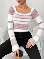 Striped Ribbed Knit Slim Fit Sweater