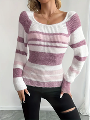 Striped Ribbed Knit Slim Fit Sweater