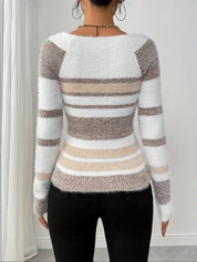 Striped Ribbed Knit Slim Fit Sweater