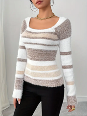 Striped Ribbed Knit Slim Fit Sweater