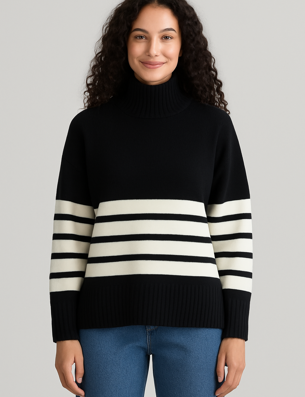 Striped Mock Neck Sweater