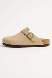 Suede Clogs with Cork Footbed