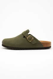 Suede Clogs with Cork Footbed
