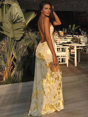 Elegant Yellow and Gold Maxi Dress