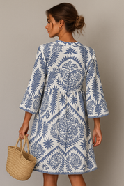 V-Neck Boho Pattern Midi Dress