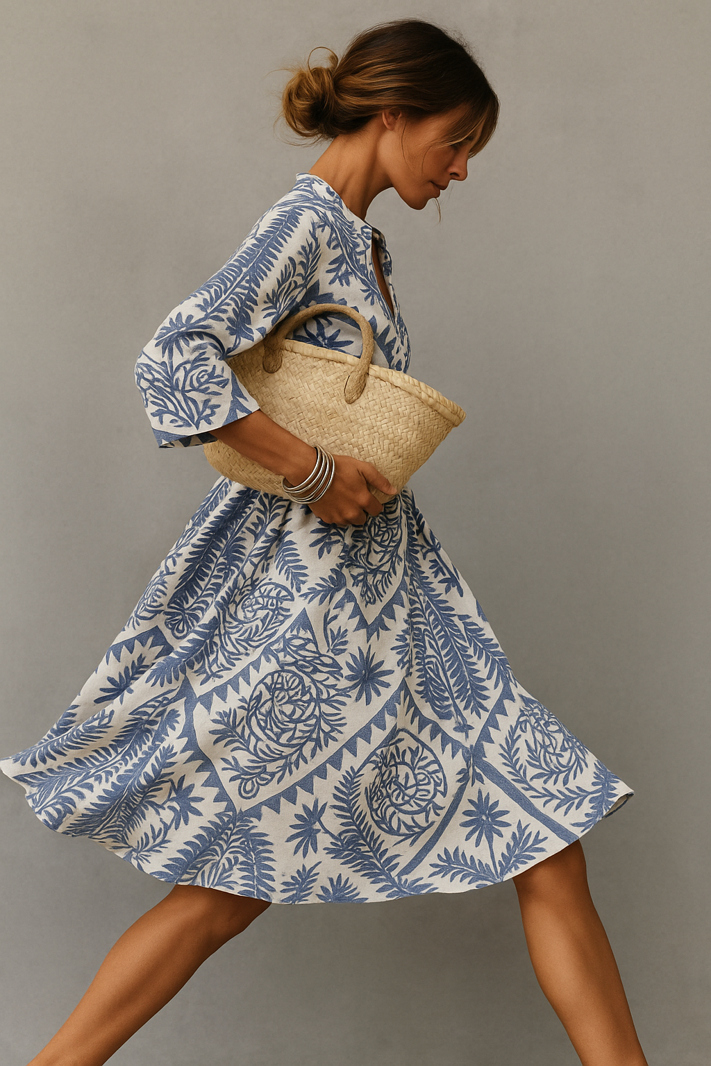V-Neck Boho Pattern Midi Dress