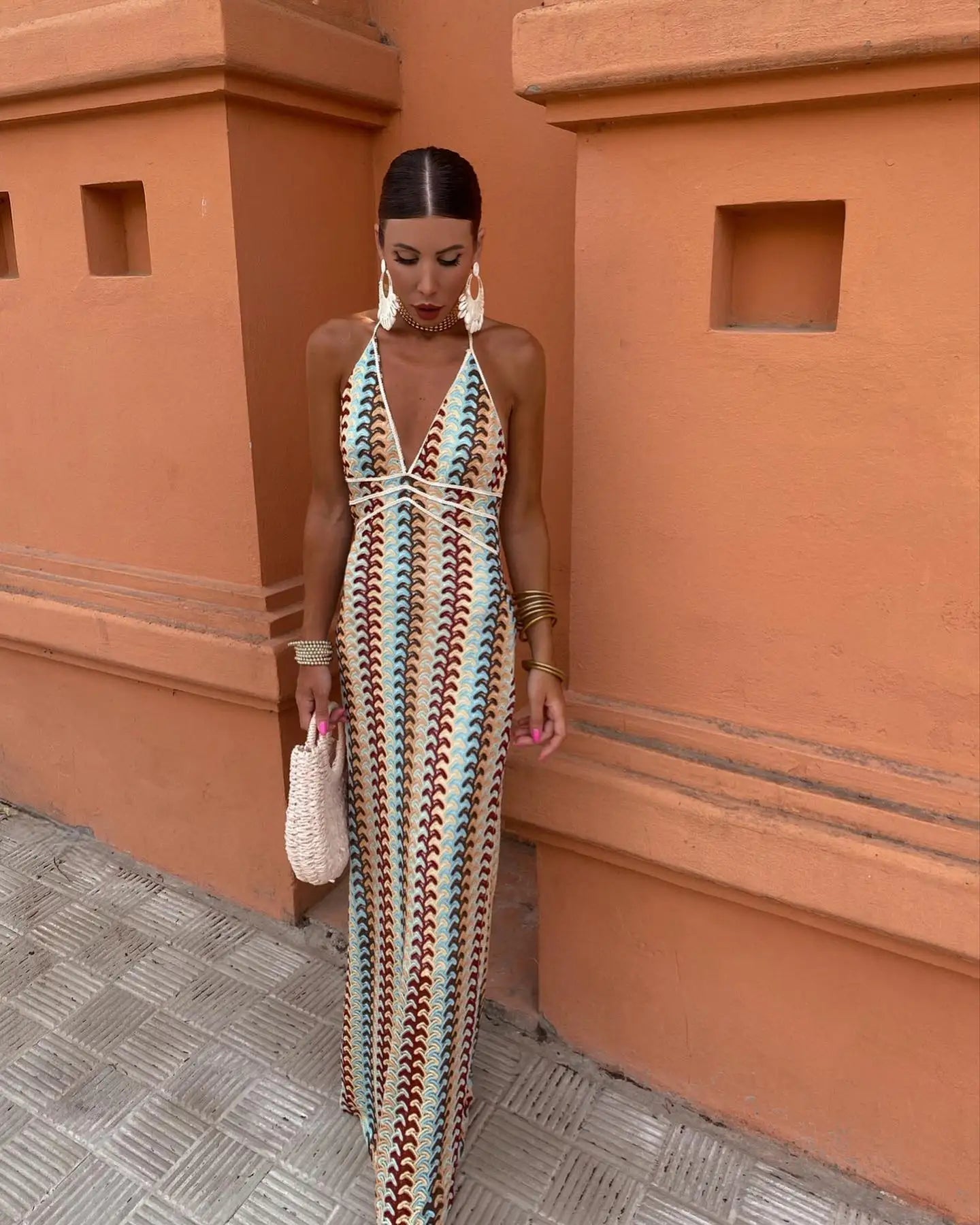 Crochet Halterneck Maxi Dress