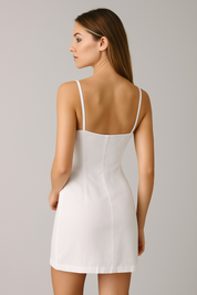White Linen Button Front Mini Dress