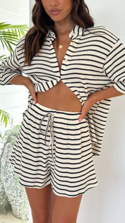 Striped Knit Shirt & Shorts Set