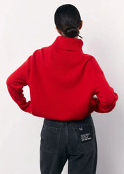 Oversized Red Turtleneck Knit Sweater